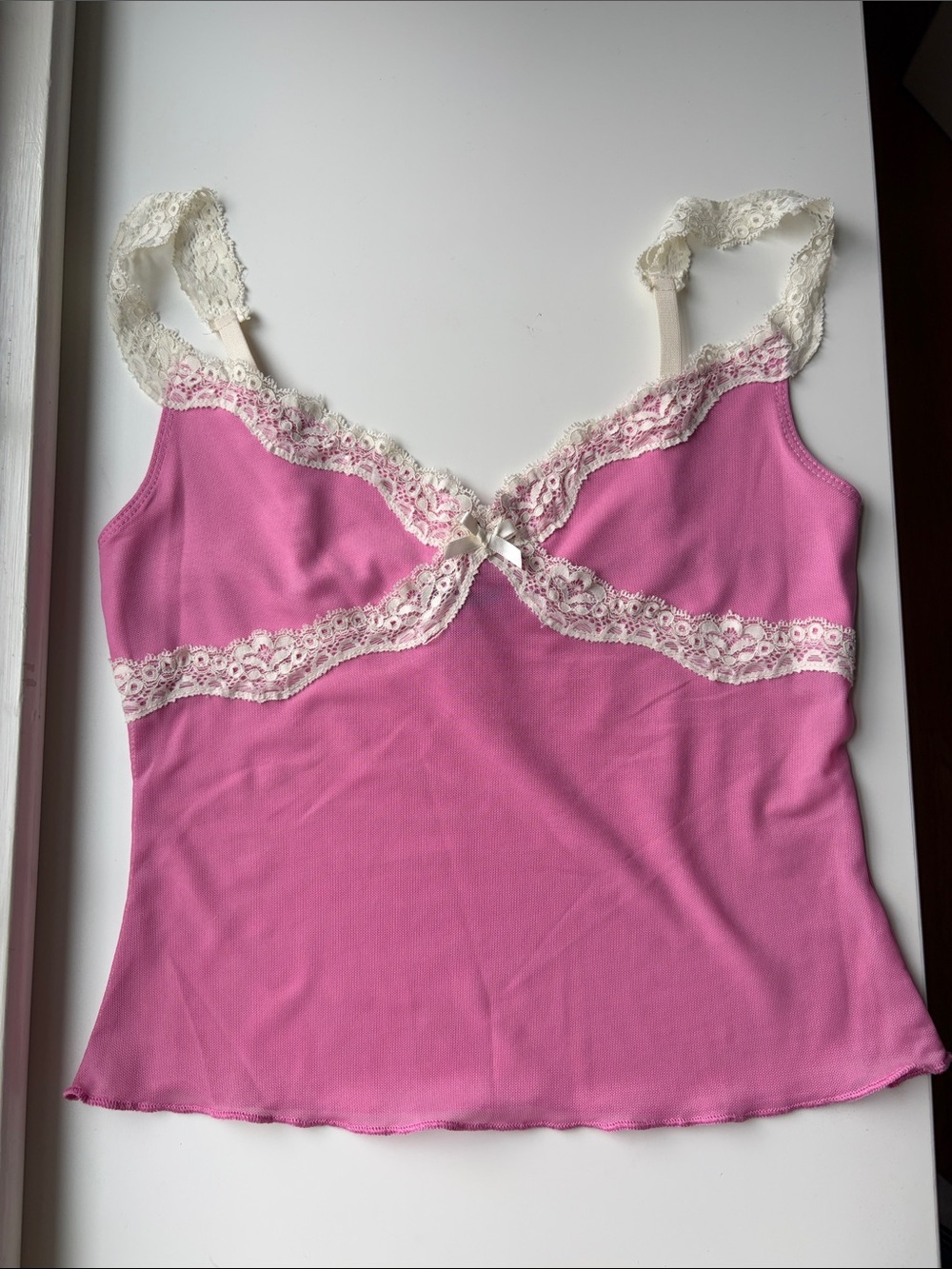 Edikted Pink Tank with Cream Lace Trim